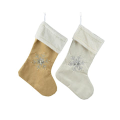 Decoris Polyester Stocking with Embroidered Snowflake 40cm -2 Assorted Colours