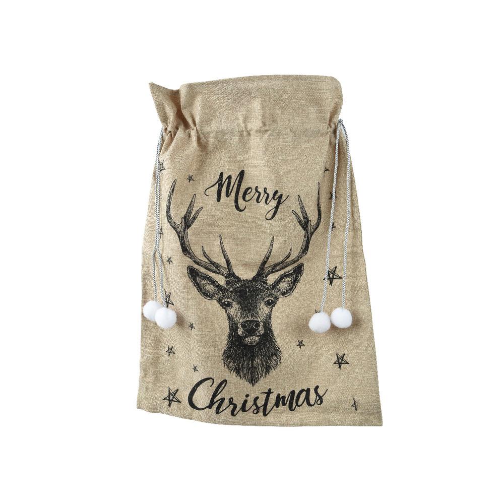 Decoris Polyester Christmas Gift Sack with Reindeer Print 50 x 70cm