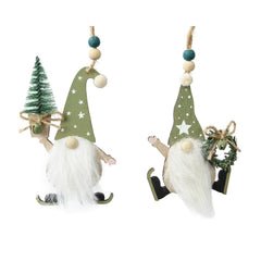 Decoris Hanging Plywood Gnome with Faux Fur 11cm - 2 Assorted