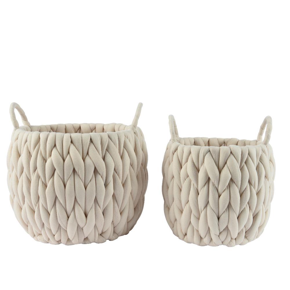 Decoris Polyester Round Weaving Basket Set of 2 - Beige