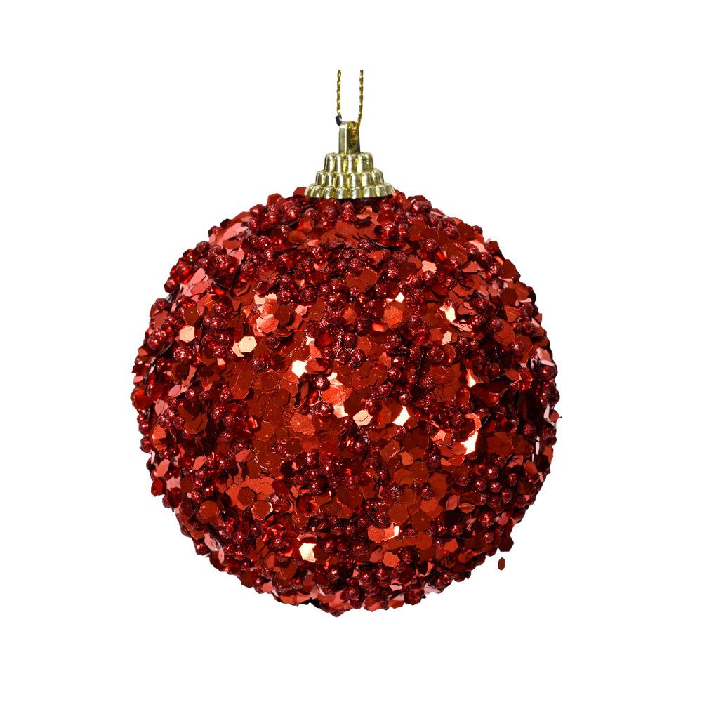 Decoris Foam Bauble with Sequins 8cm - Red