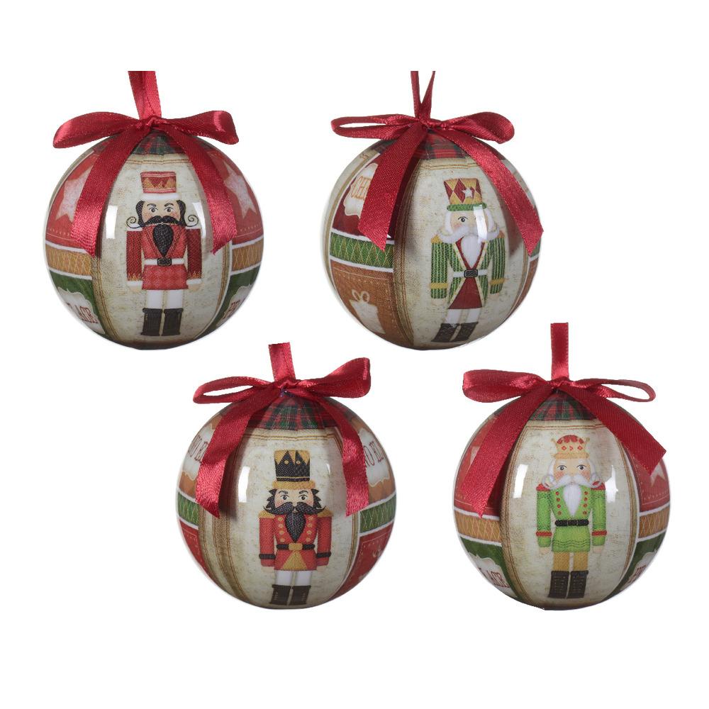 Decoris Shatterproof Bauble with Nutcracker 8cm - 4 Assorted