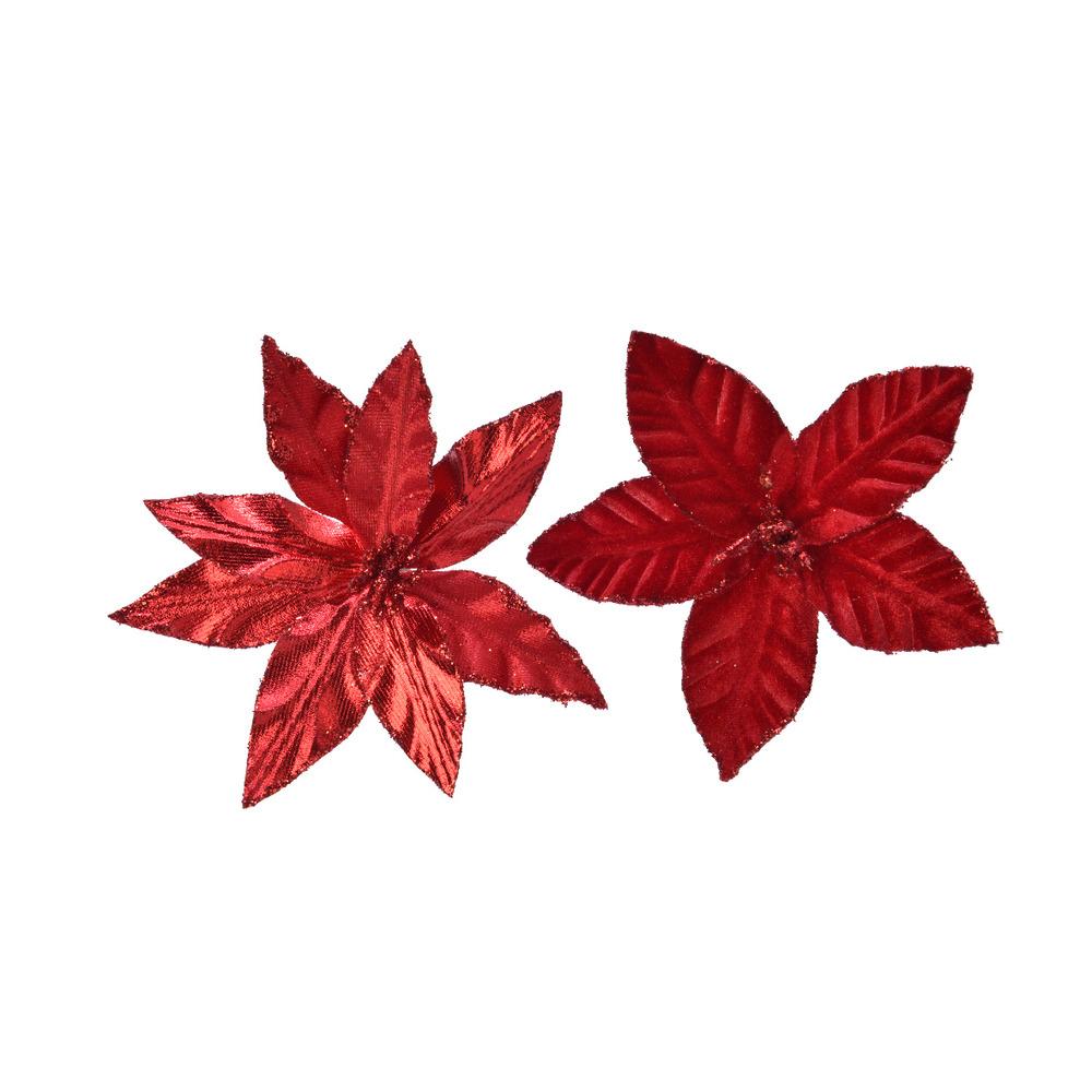 Decoris Polyester Velvet Poinsettia Pick with Glitter 11cm - 2 Assorted