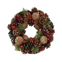 Decoris Pinecone Wreath with Foam Berries and Glitter 33cm - Red