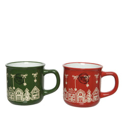 Kitchen Goods Stoneware Mug with House Print 310ml - 2 Assorted Colours