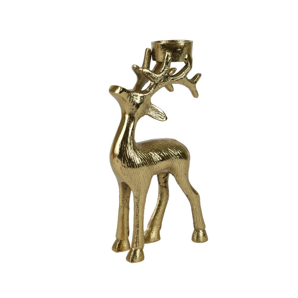 Decoris Aluminium Reindeer Tealight Holder 24cm - Gold