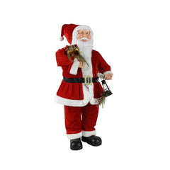 Decoris Polyester Santa Figure with Gift and Lantern 95cm