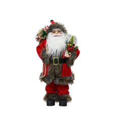 Decoris Polyester Santa Figure with Giftbag and Tennis Racket 60cm - Red with Dark Fur