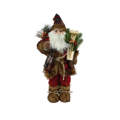 Decoris Polyester Santa Figure with Checkered Patterned Coat and Skis 60cm