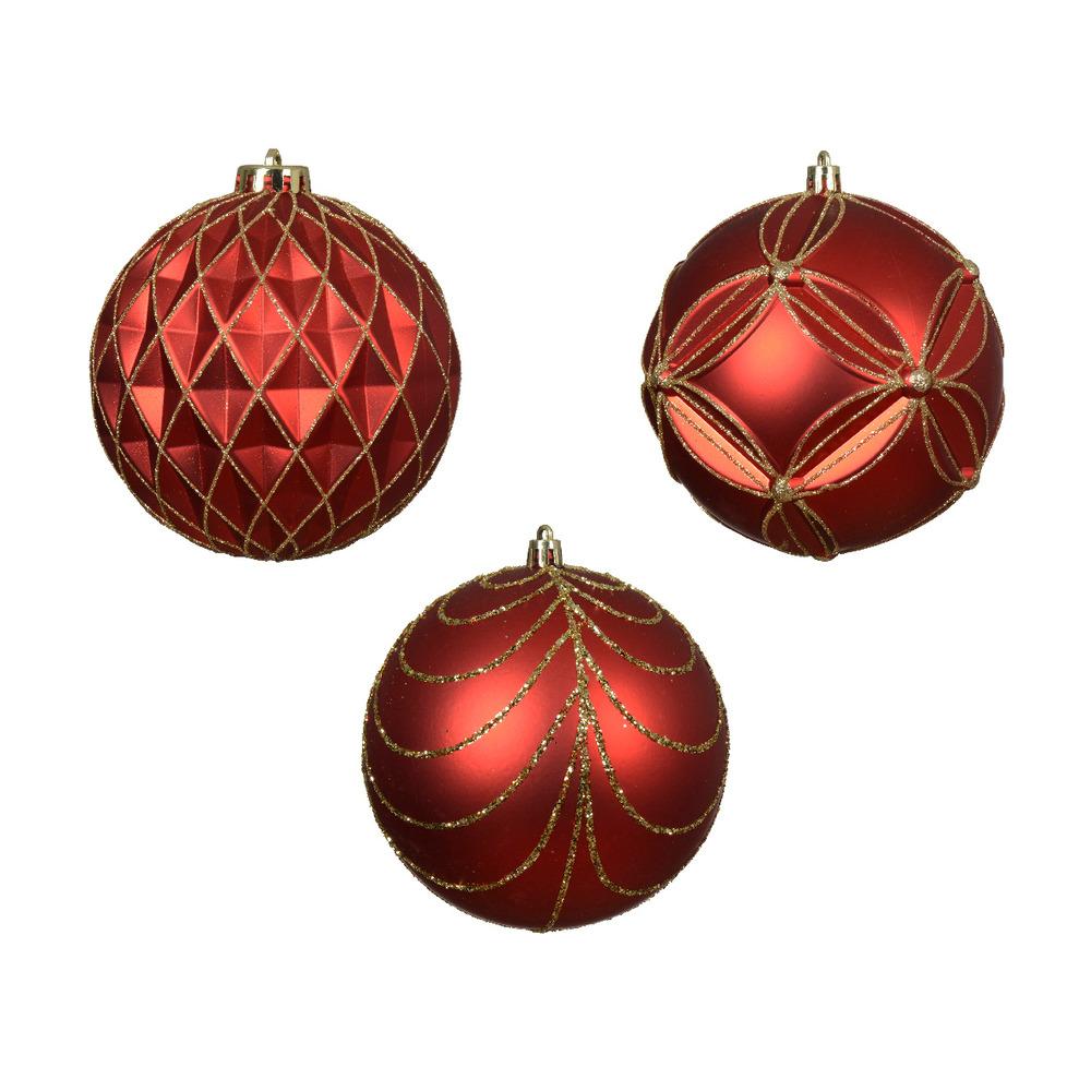 Decoris Shatterproof Bauble 12cm - 3 Assorted Red