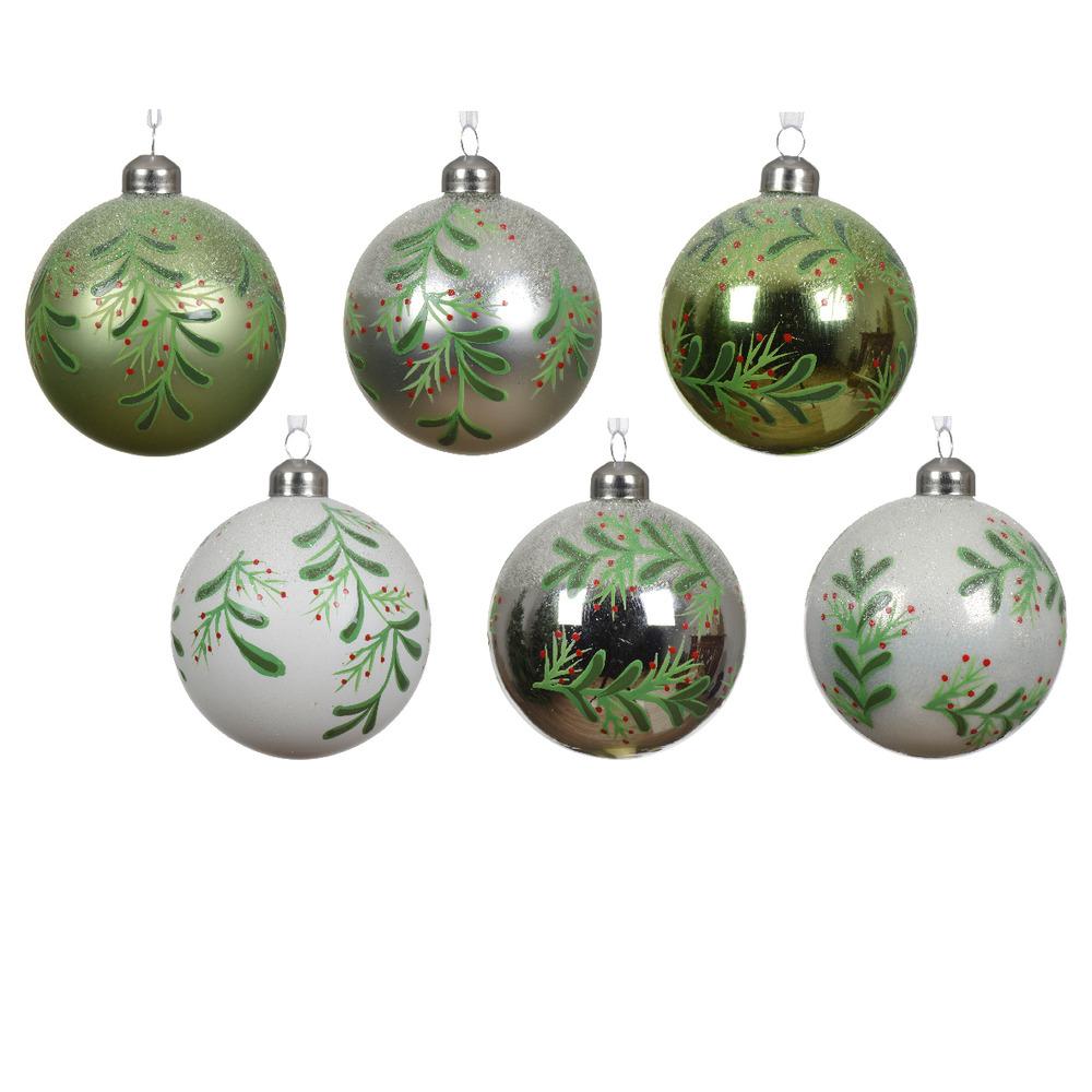 Decoris Glass Bauble with Sugar Top Finish 8cm - 6 Assorted