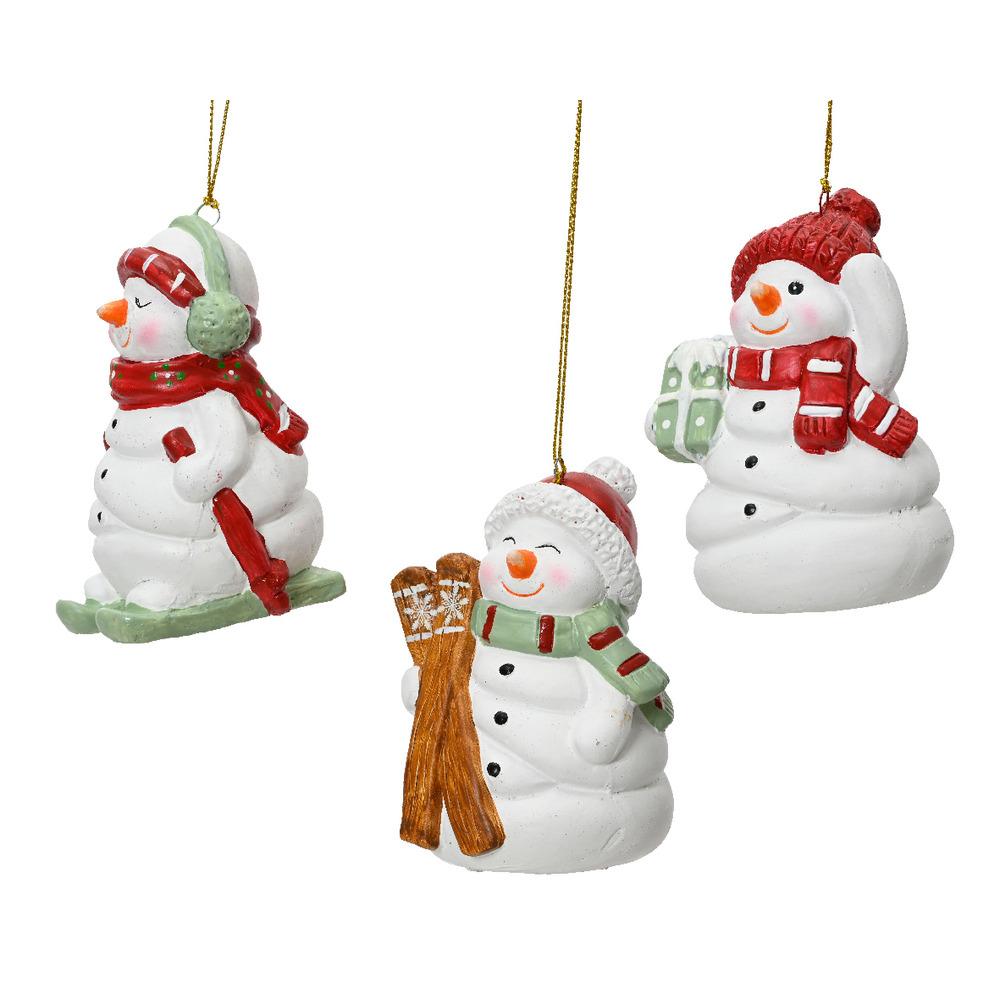 Decoris Hanging Terracotta Snowman 9cm - 3 Assorted