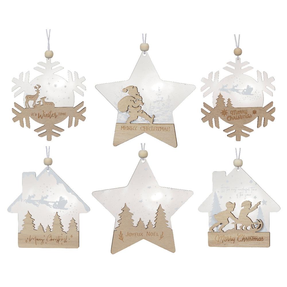 Decoris Hanging Plastic Plywood Shaped Scene with Bead 10cm - 6 Assorted