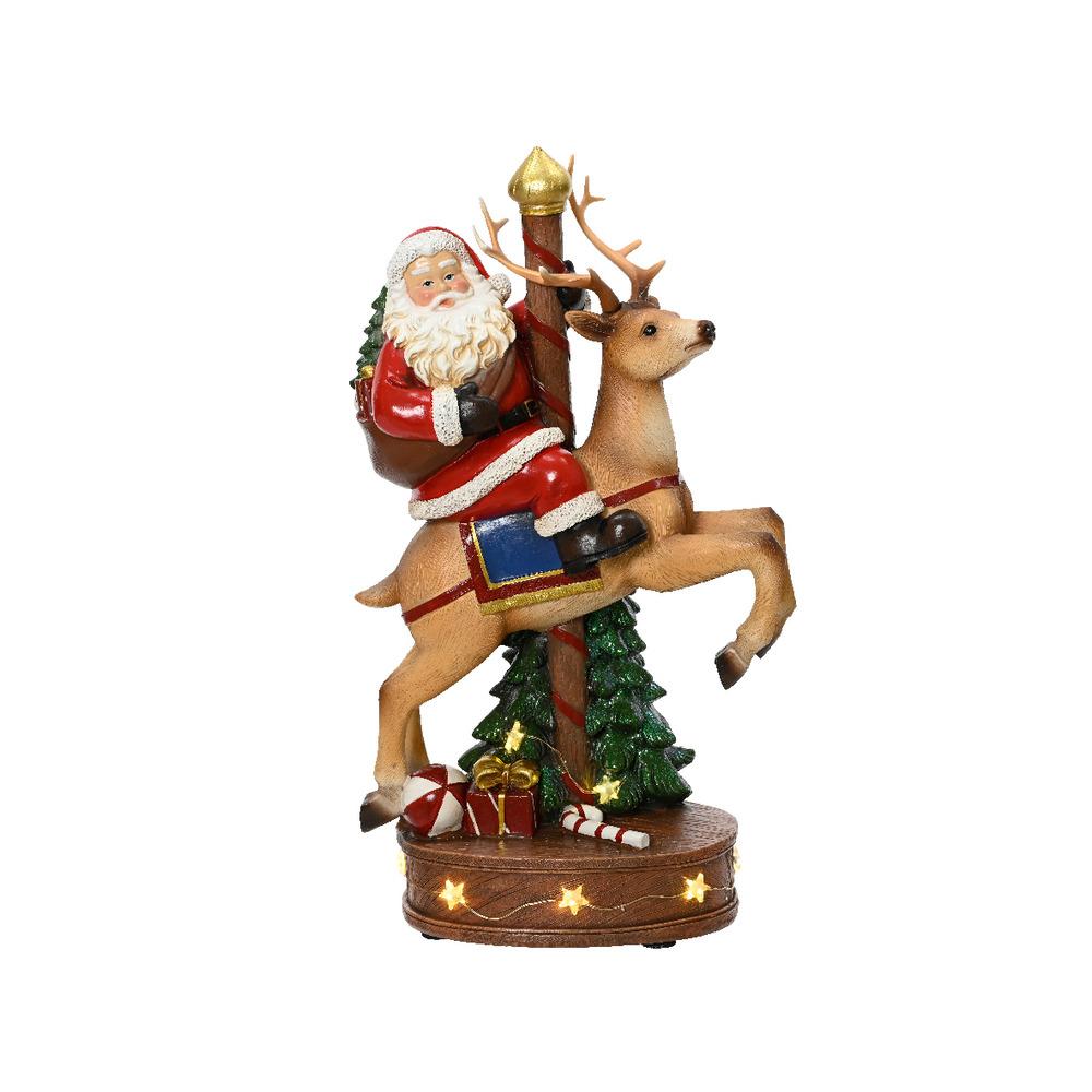 Lumineo BO Micro-Led Polyresin Santa on Deer with Flashing Effect 33cm