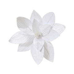 Decoris Clip-On Polyester Velvet Poinsettia with Small Berries and Glitter Centre 30cm - White