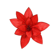 Decoris Clip-On Polyester Velvet Poinsettia with Small Berries and Glitter Centre 30cm - Red