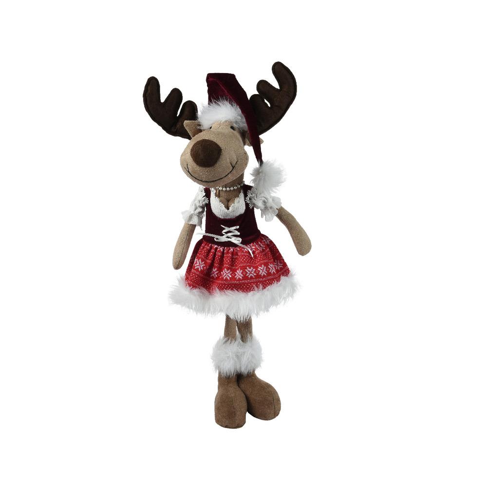 Decoris Polyester Standing Girl Deer 60cm - Red