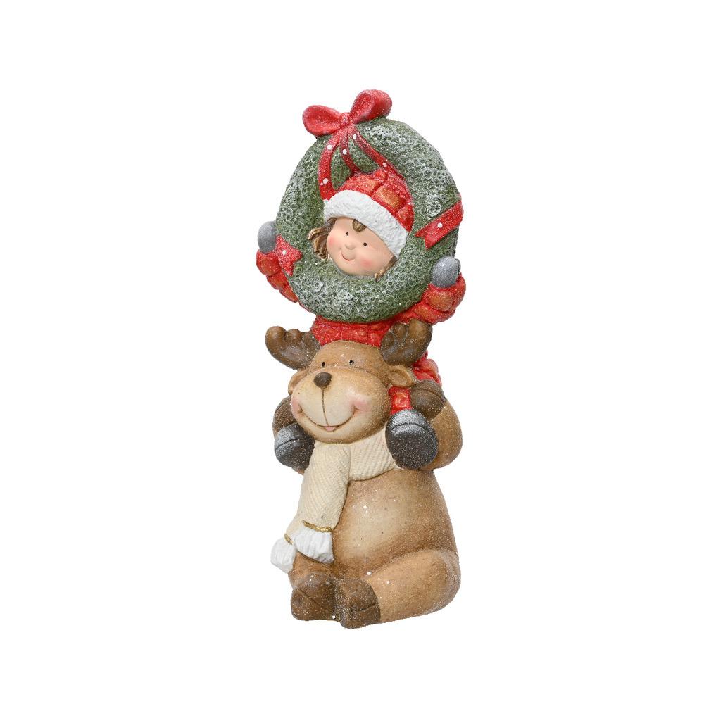 Decoris Magnesium Child on Deer with Wreath Figure 54cm