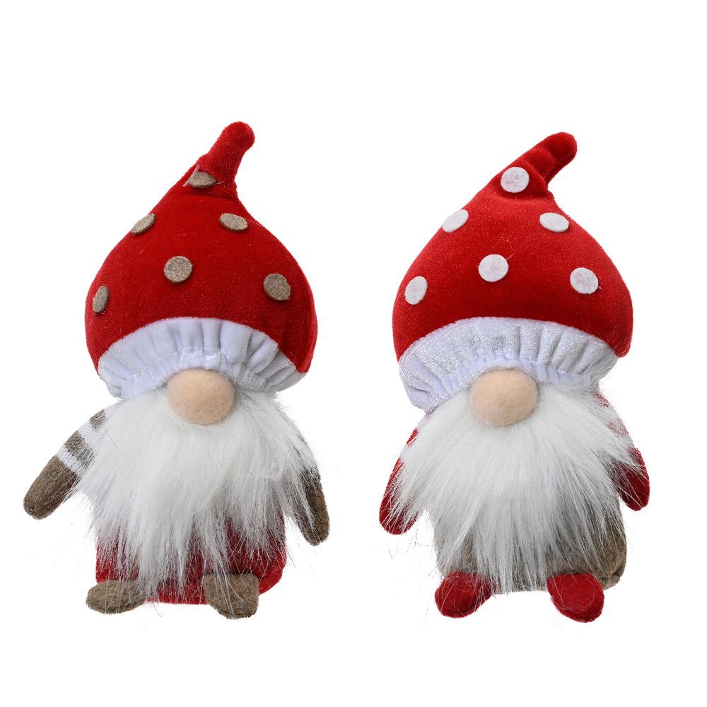 Decoris Polyester Gnome with Mushroom Hat 14cm - 2 Assorted