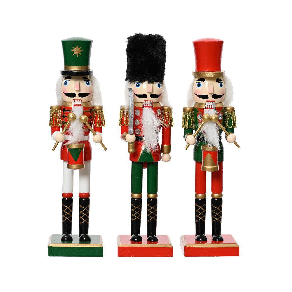 Decoris Pinewood Nutcracker with Faux Fur and Drums 38cm - 3 Assorted