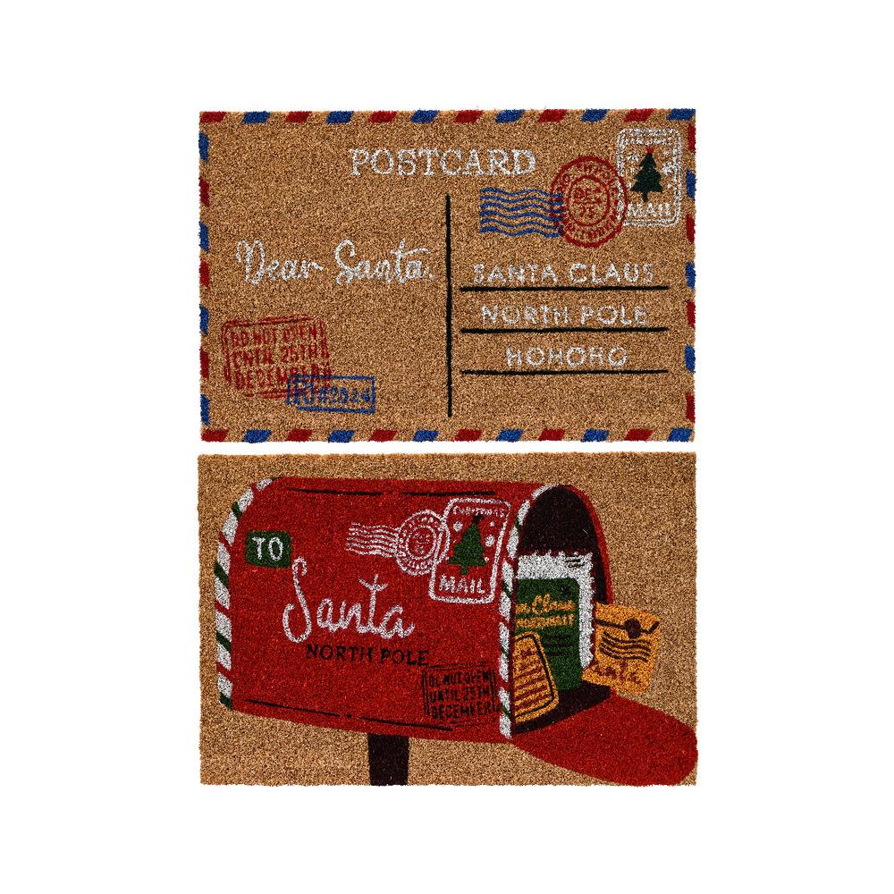 Decoris Coir Christmas Doormat 40 x 60cm - 2 Assorted Mailbox