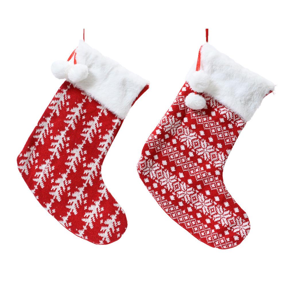 Decoris Polyester Stocking 38cm - 2 Assorted Red