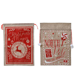 Decoris Polyester Christmas Gift Sack North Pole 50 x 70cm - 2 Assorted