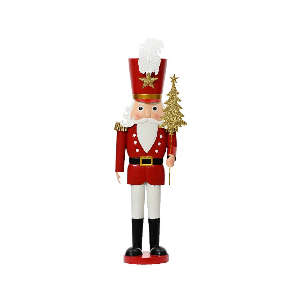 Decoris Iron Nutcracker with Glittery Gold Tree 94cm - Red/White