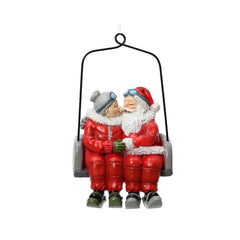 Decoris Hanging Polyresin Mr and Mrs. Claus on Ski Lift 13cm