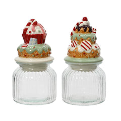 Kitchen Goods Dolomite Candy Storage Jar with Cake Design 21cm -  2 Assorted