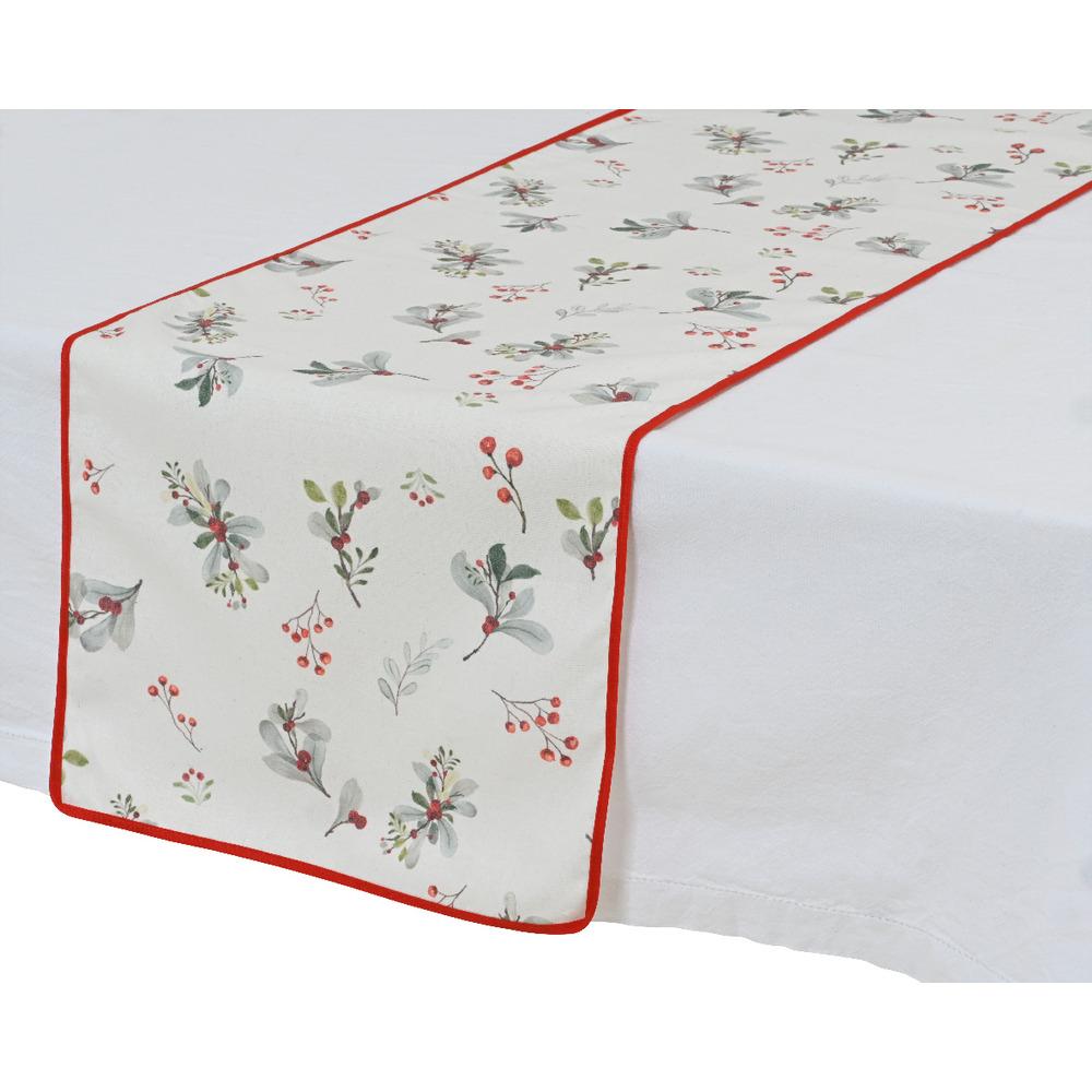 Decoris Polyester Cotton Tablerunner with Holly 32 x 150cm