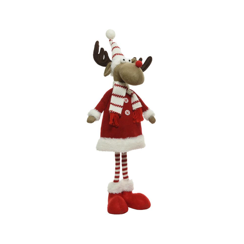 Decoris Polyester Standing Girl Deer with Hat and Scarf 69cm - Red/White