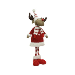 Decoris Polyester Standing Girl Deer with Hat and Scarf 69cm - Red/White